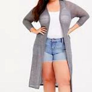 LIGHT GREY POINTELLE LONGLINE CARDIGAN
